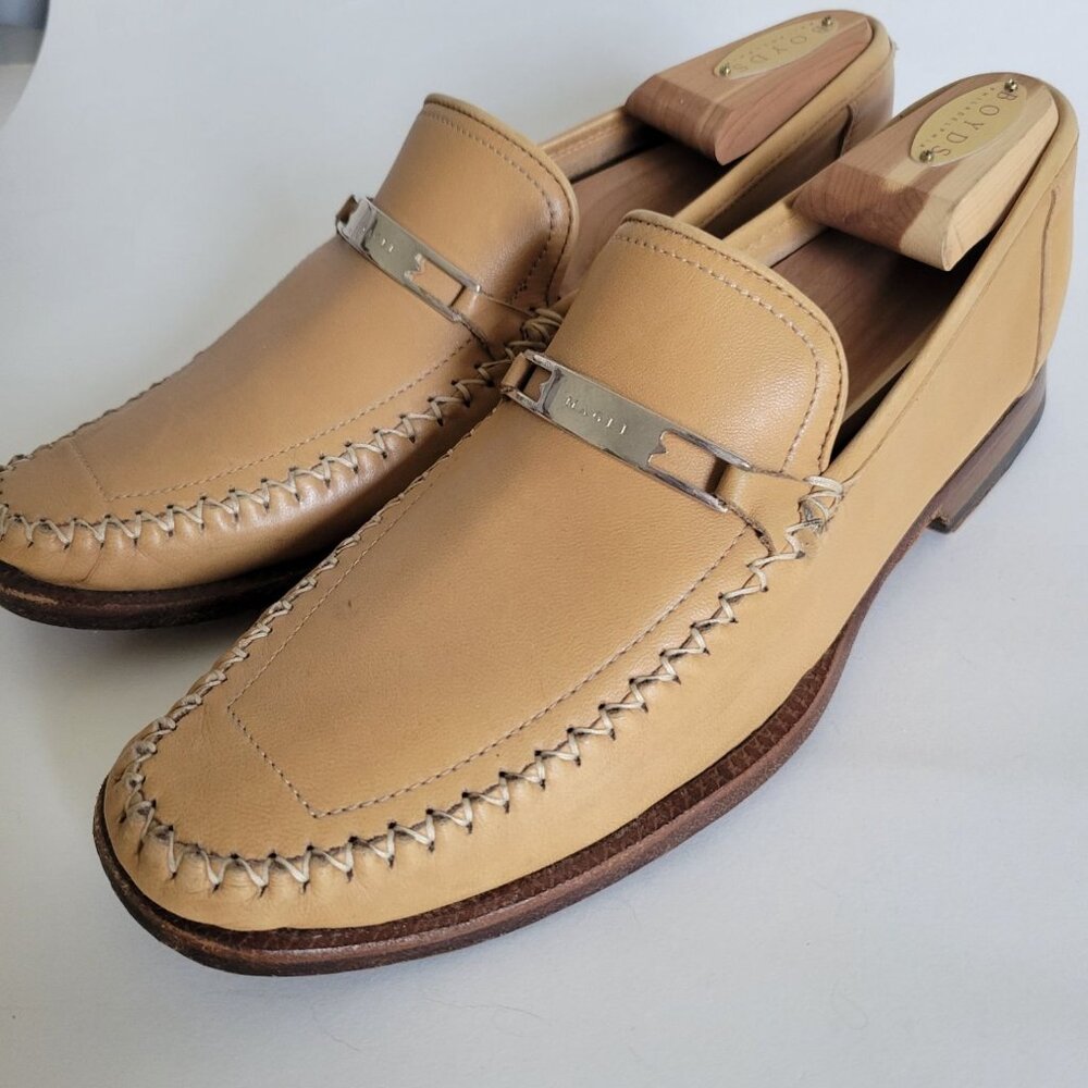 Bruno Magli Mens Leather Tan Tavulla Loafers size 8.5 Dress shoes Italy